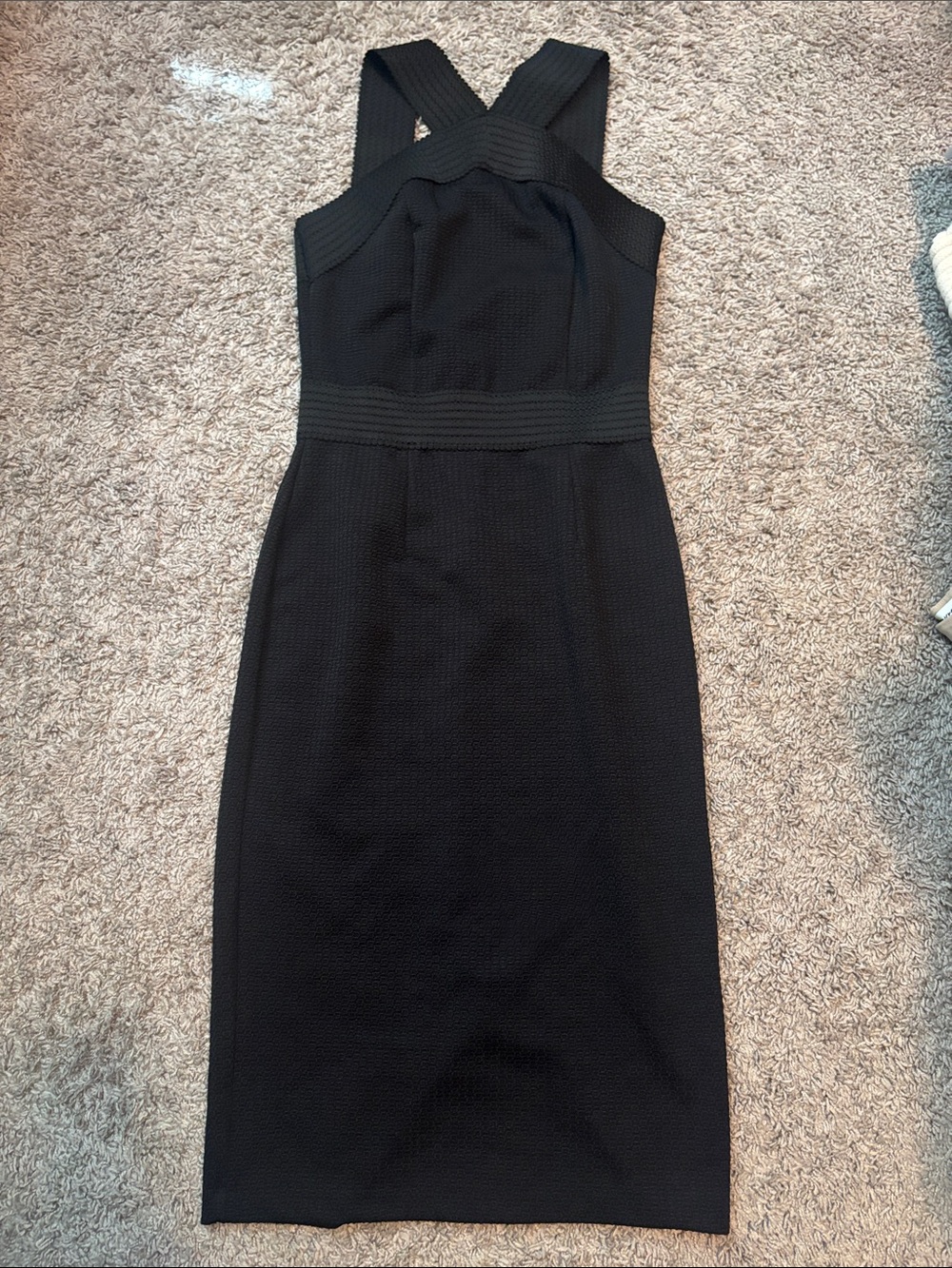 New York & Company Black Textured Crossback Midi Dress